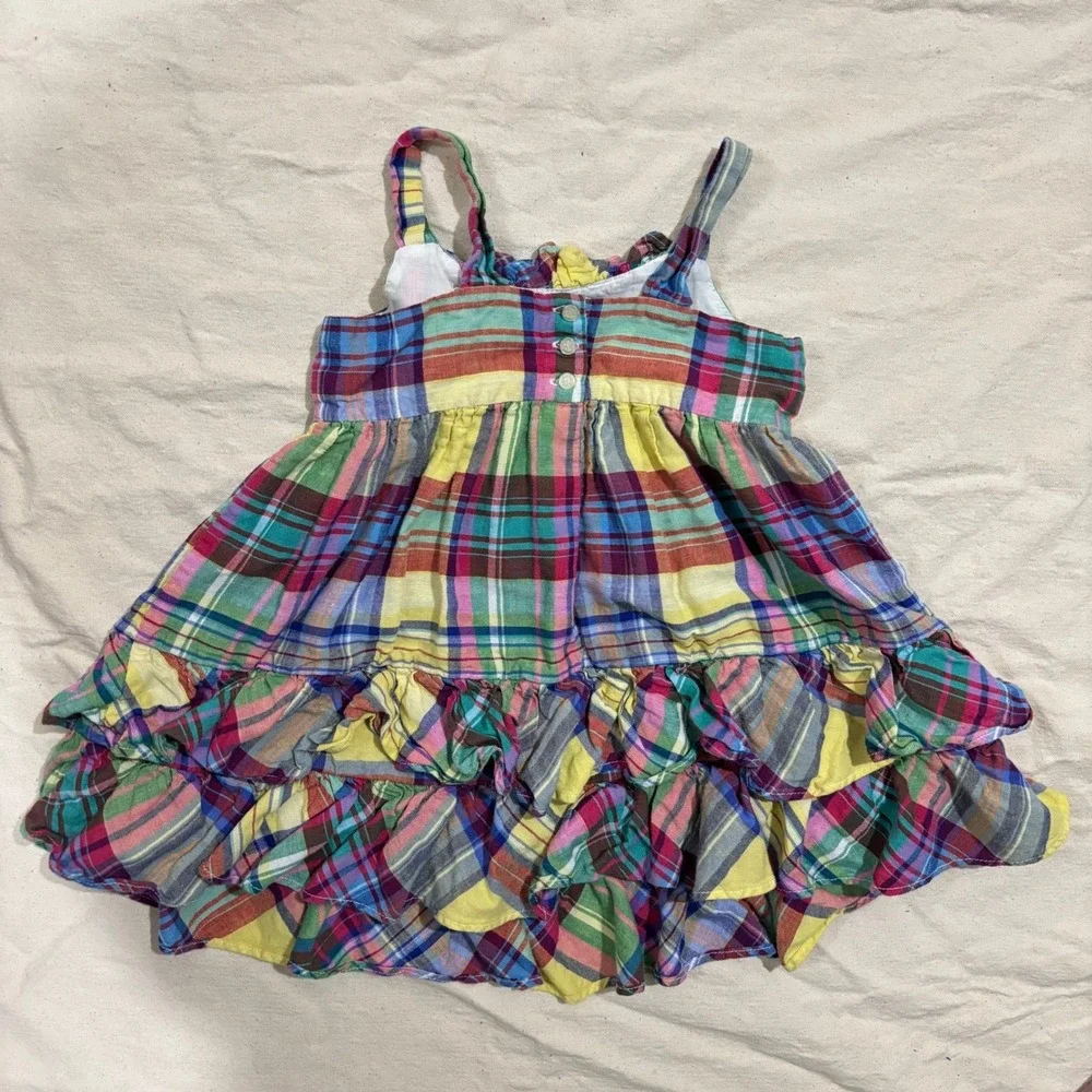 Ralph‎ Lauren Girls 24M Madras Plaid Ruffle Tiered Sundress Sleeveless